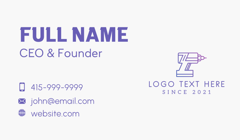 Construction Drill Outline Business Card