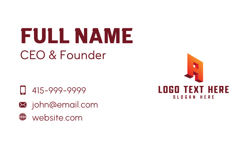 Orange 3D Letter A Business Card